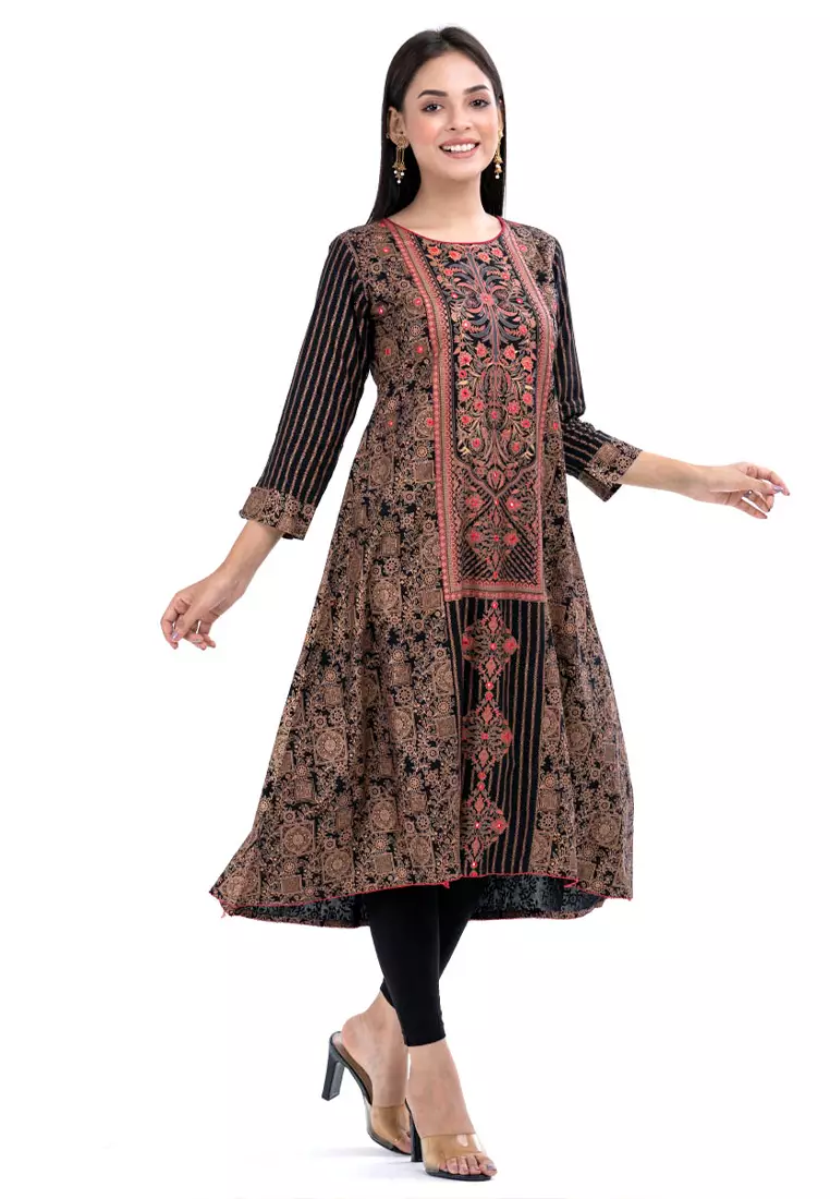 Le Reve Le Reve Black Ethnic Style Viscose Tunic