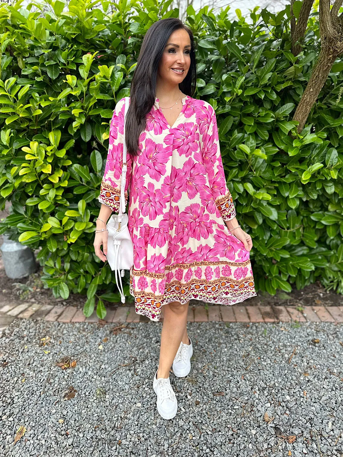 Lipstick Pink Vibrant Floral Tunic Charlotte