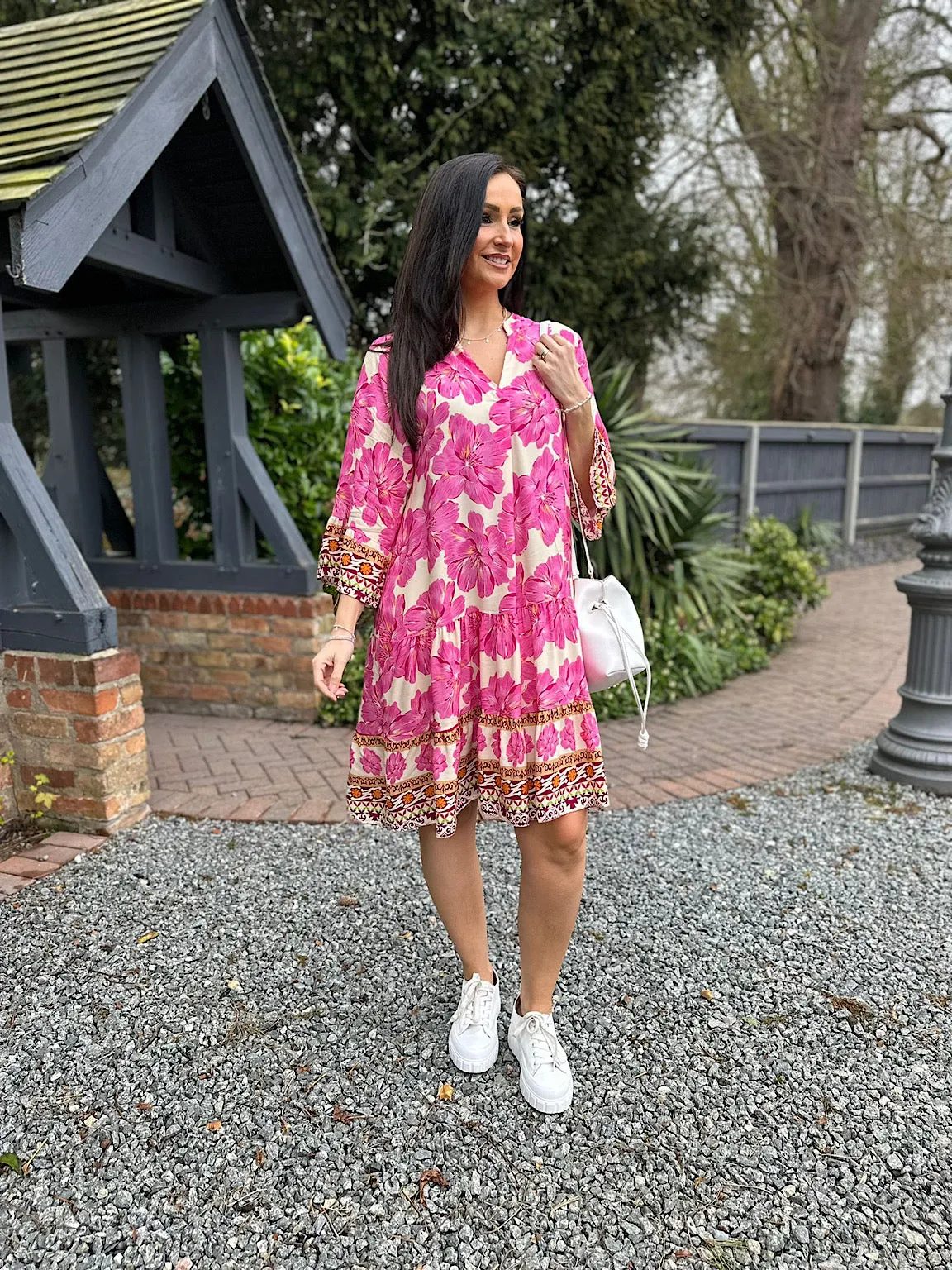 Lipstick Pink Vibrant Floral Tunic Charlotte