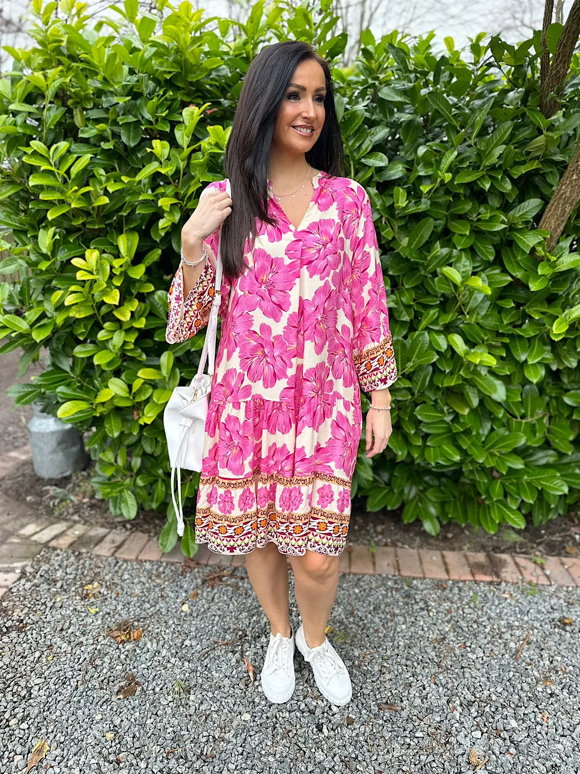 Lipstick Pink Vibrant Floral Tunic Charlotte