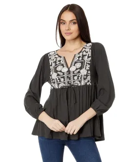 Lucky Brand Embroidered Tiered Tunic Top