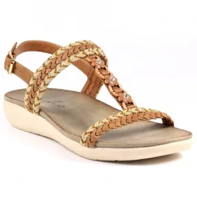 Lunar  Womens Sidcup Tan T-Bar Sandals JLH399 TN