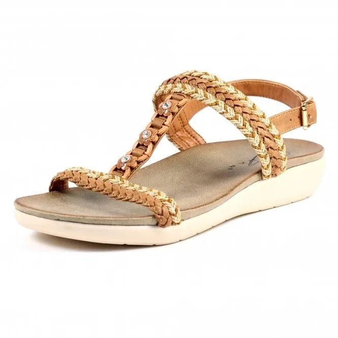 Lunar  Womens Sidcup Tan T-Bar Sandals JLH399 TN