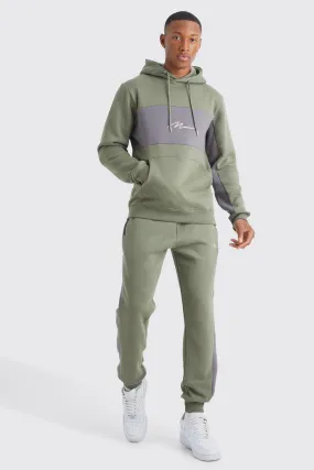 Man Signature Slim Color Block Hooded Tracksuit