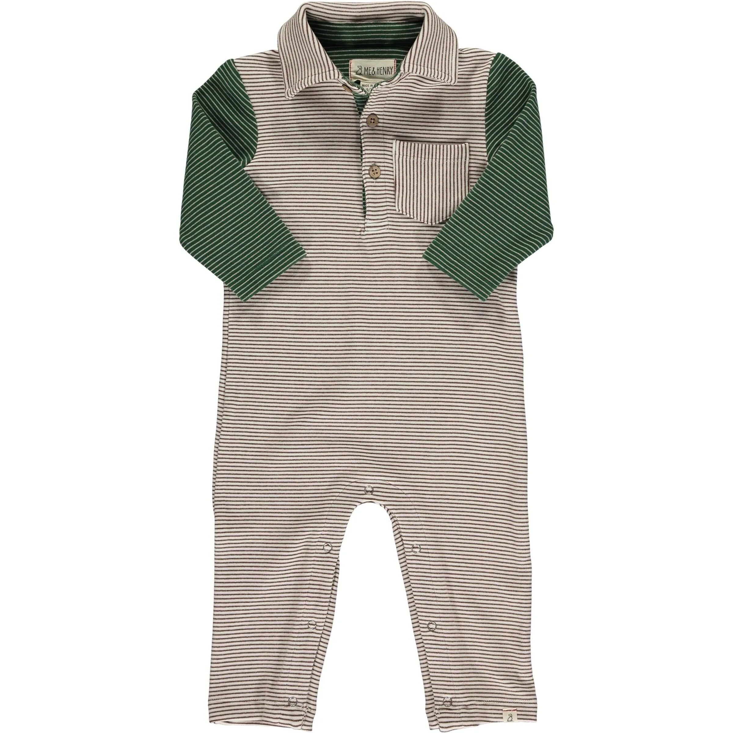 Me & Henry Arlington Cosy Polo Romper | Cream/Green Arms