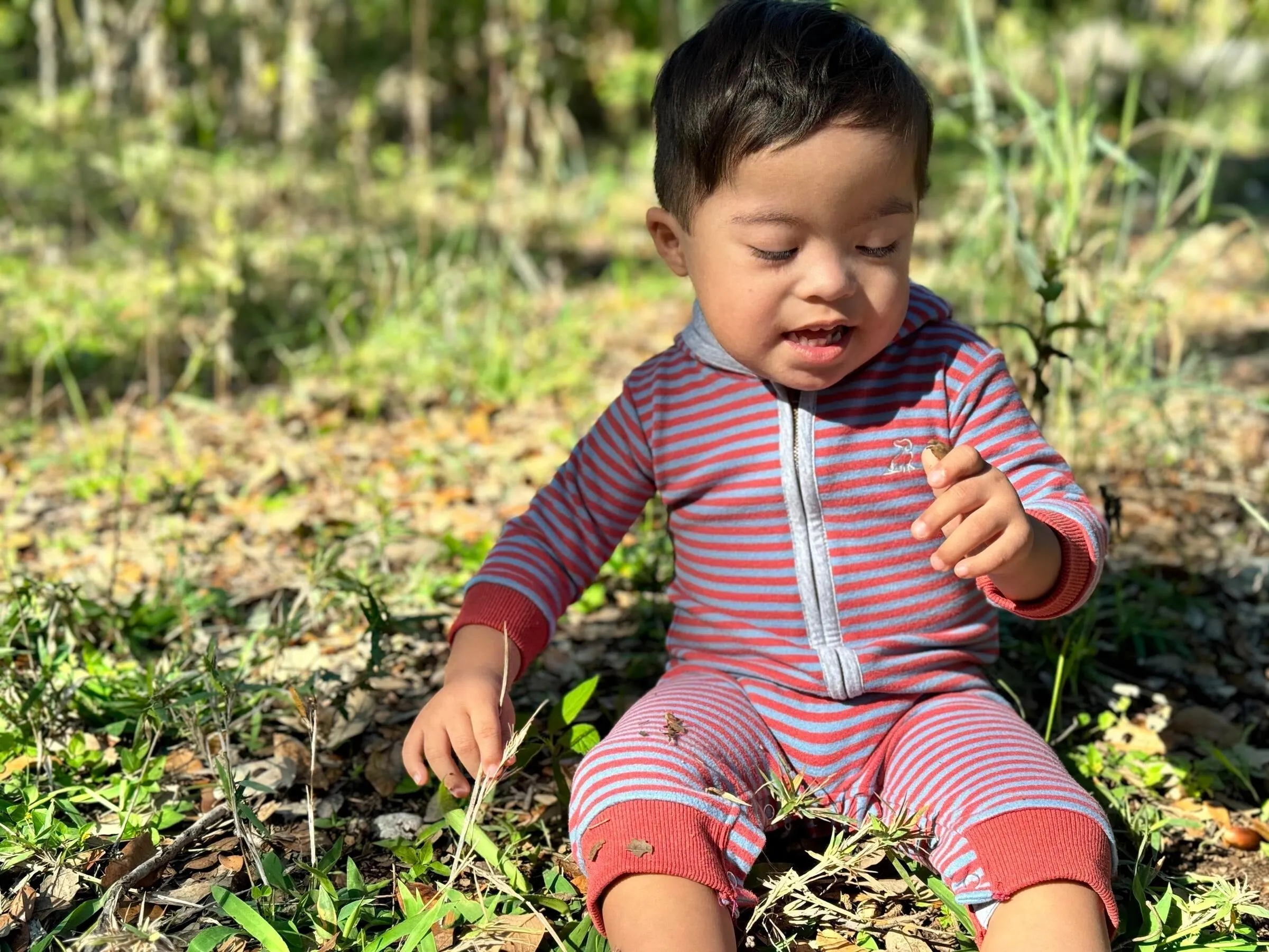 Me & Henry Blaine Hooded Knit Romper | Blue/Rust Cosy