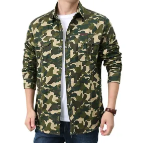 Men's Casual Outdoor Camouflage Cotton Lapel Workwear Long-sleeved Shirt 33665073M