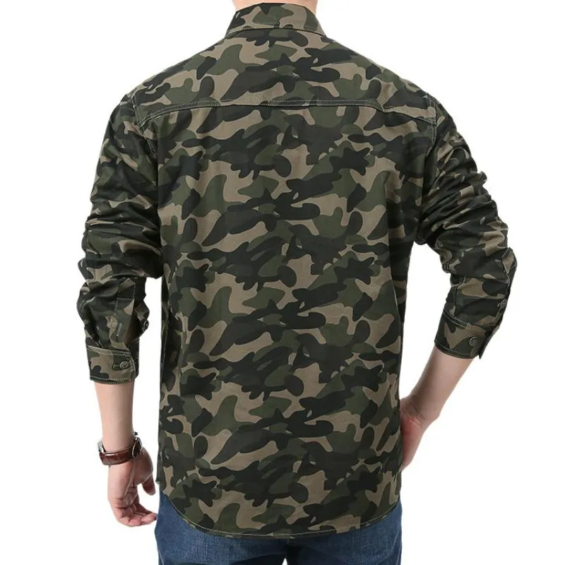 Men's Casual Outdoor Camouflage Cotton Lapel Workwear Long-sleeved Shirt 33665073M