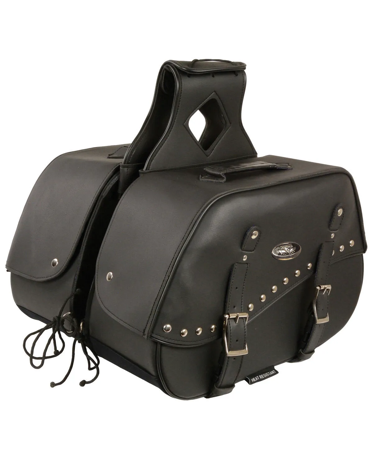 Milwaukee Leather Zip-Off Two Buckle Extended Lid Studded Throw Over Saddle Bag