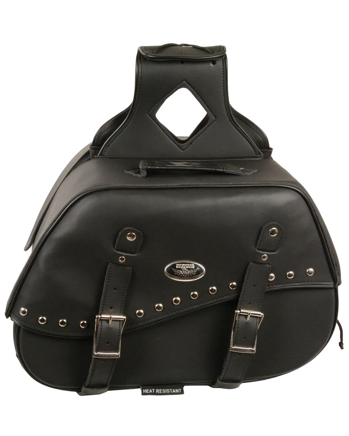 Milwaukee Leather Zip-Off Two Buckle Extended Lid Studded Throw Over Saddle Bag