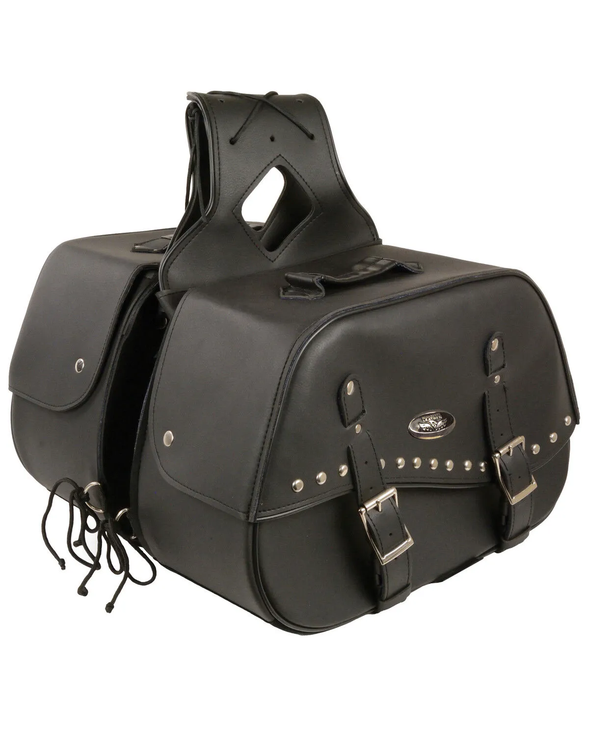 Milwaukee Leather Zip-Off Two Buckle Extended Lid Studded Throw Over Saddle Bag