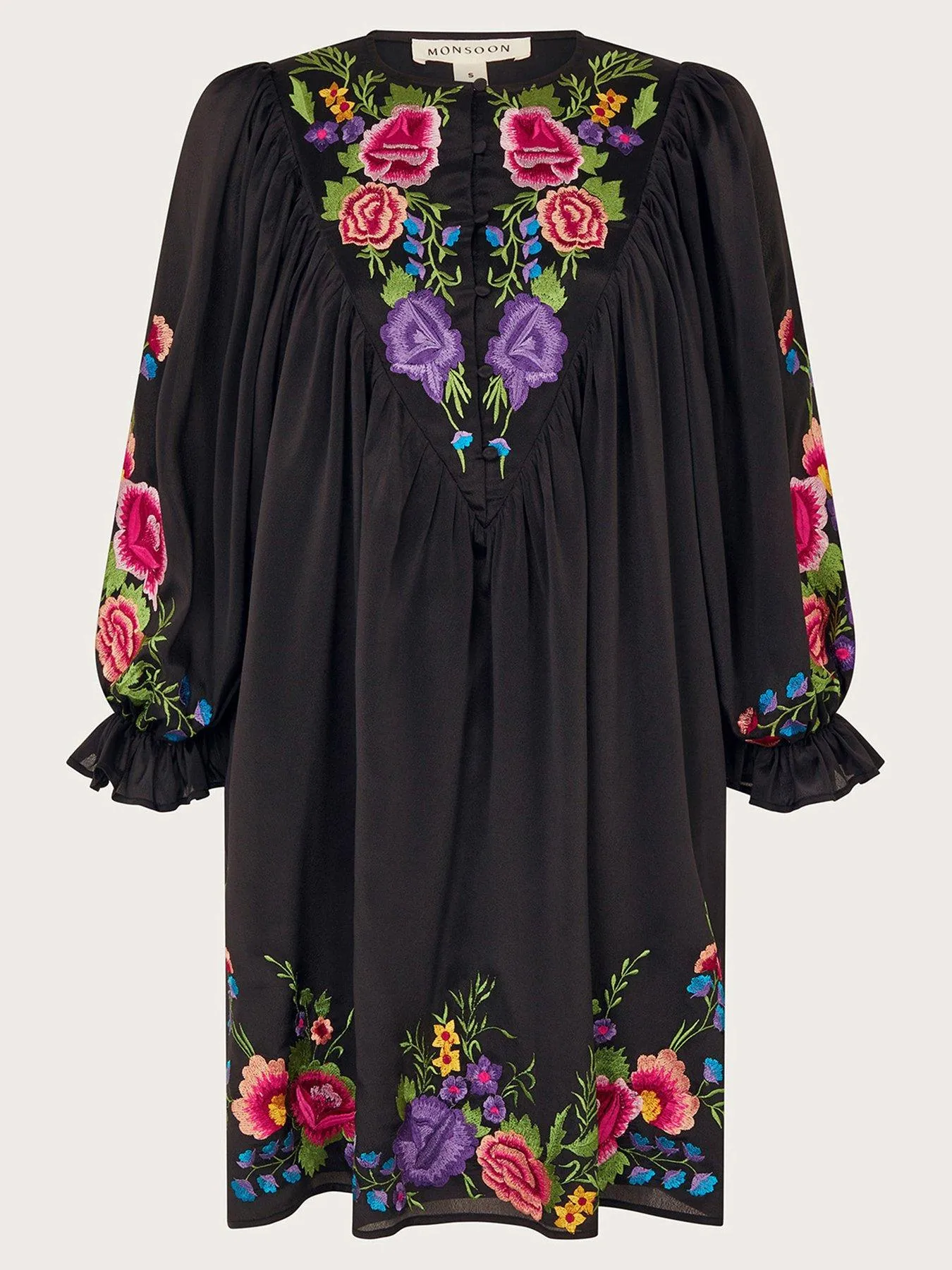 Monsoon Winny Embroidered Tunic Dress - Black