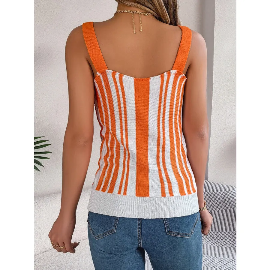 Openwork Striped V-Neck Tank