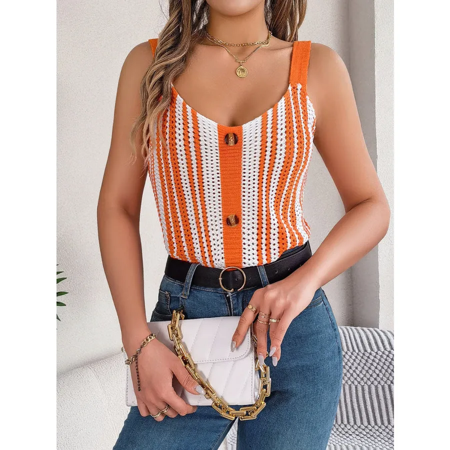 Openwork Striped V-Neck Tank