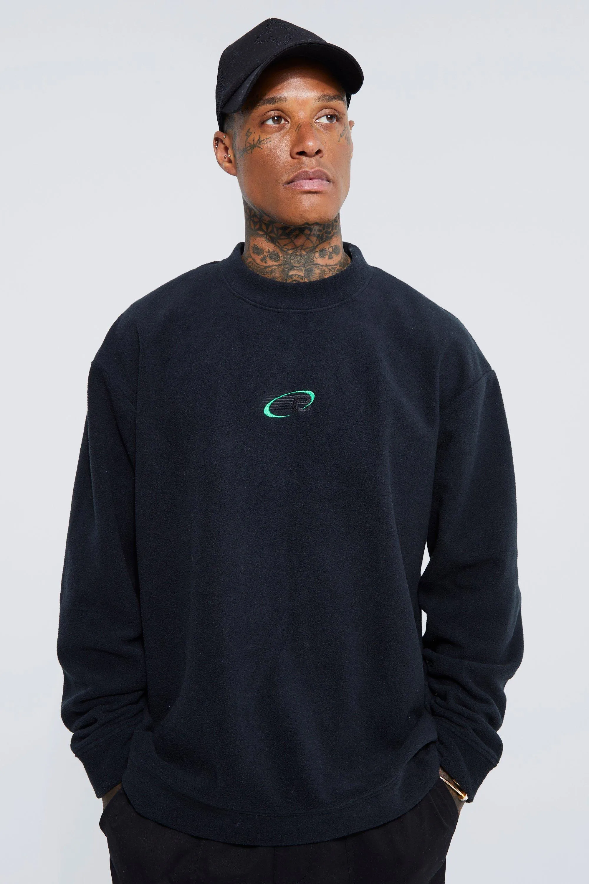 Oversized Extended Neck Fleece Sweatshirt | boohooMAN UK