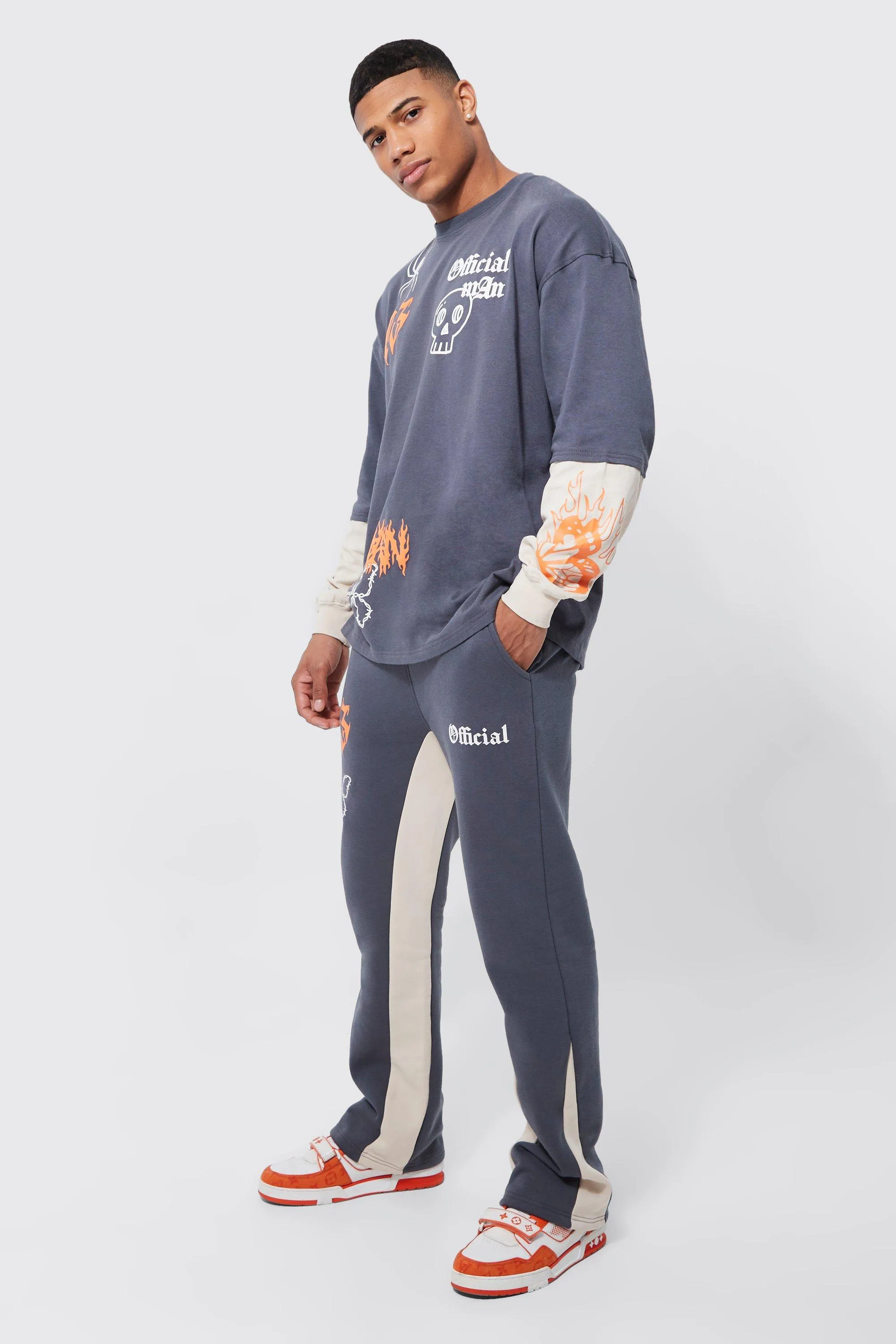 Oversized Faux Layer Gusset T-shirt Tracksuit | boohooMAN UK