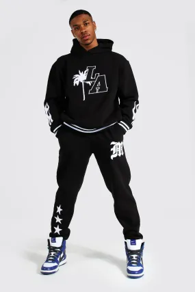 Oversized La Varsity Badge Hooded Tracksuit