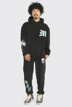 Oversized M Skull Varsity Hooded Tracksuit