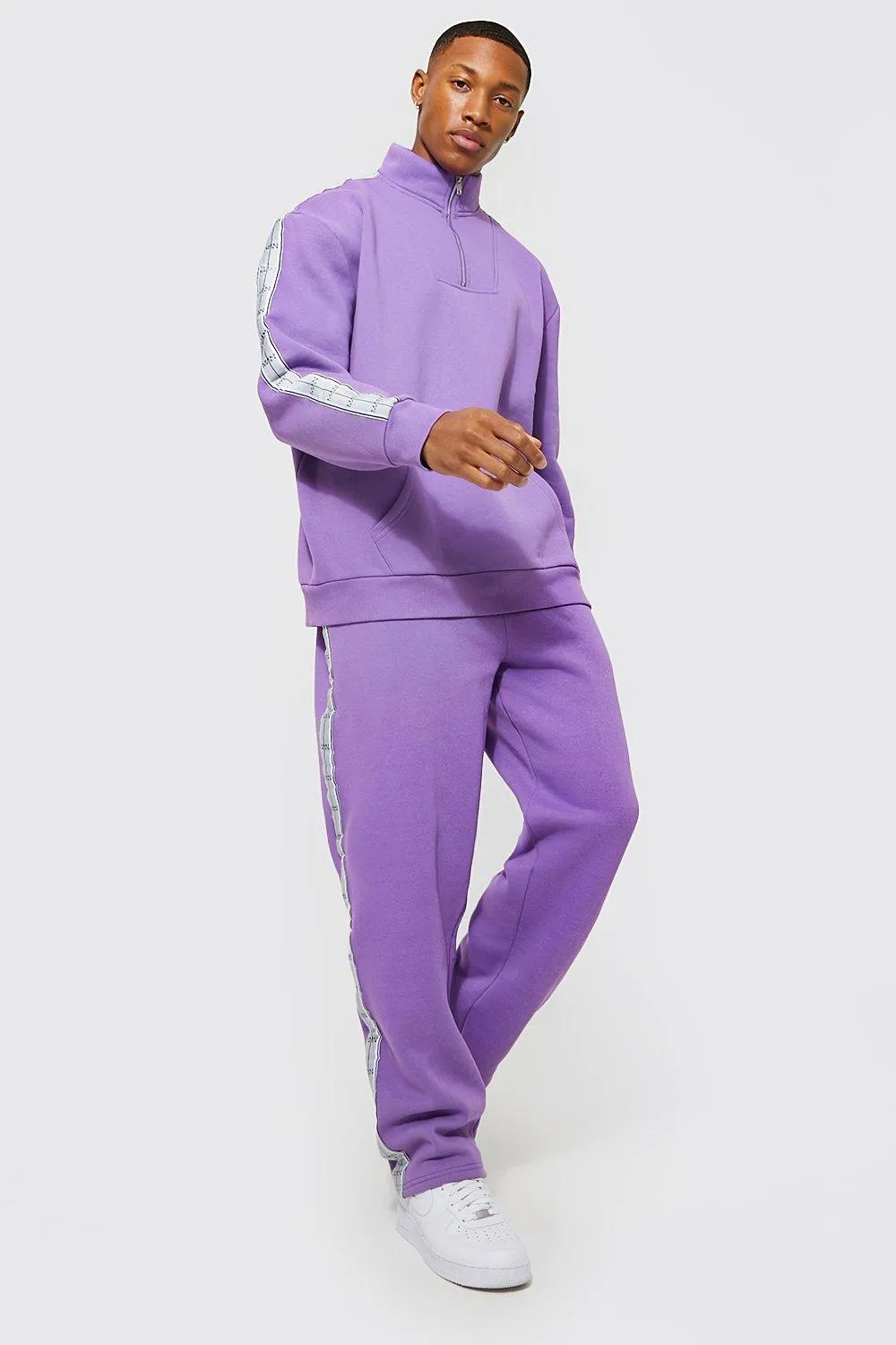 Oversized Man Zip Funnel Neck Tape Tracksuit | boohooMAN UK