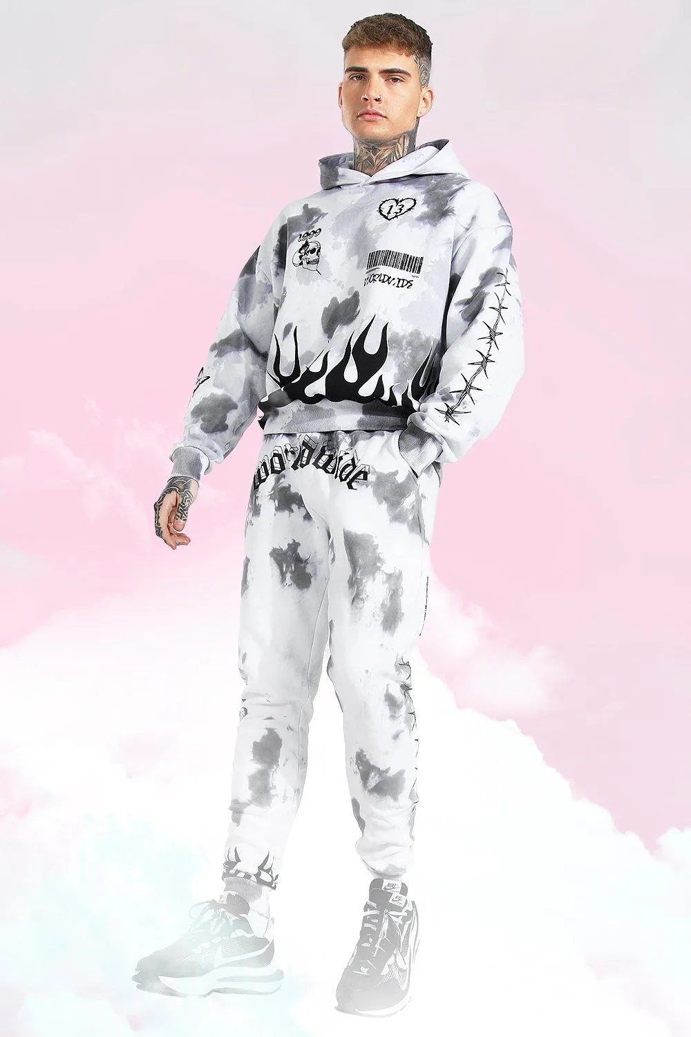 Oversized Tie Dye Graffiti Hooded Tracksuit