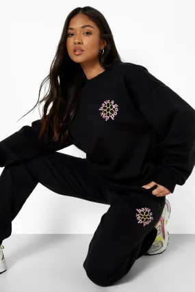 Petite Back Print Oversized Sweat Tracksuit