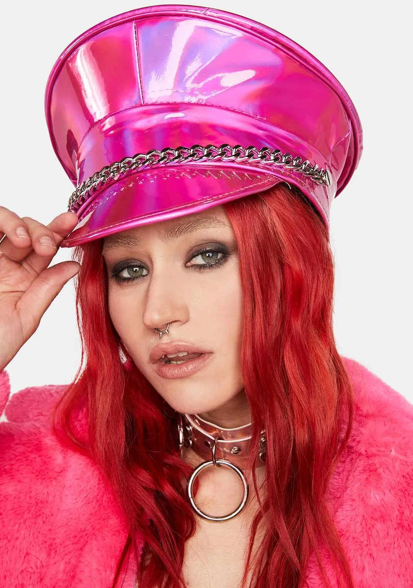 Pink Holographic Chain Captain Hat-