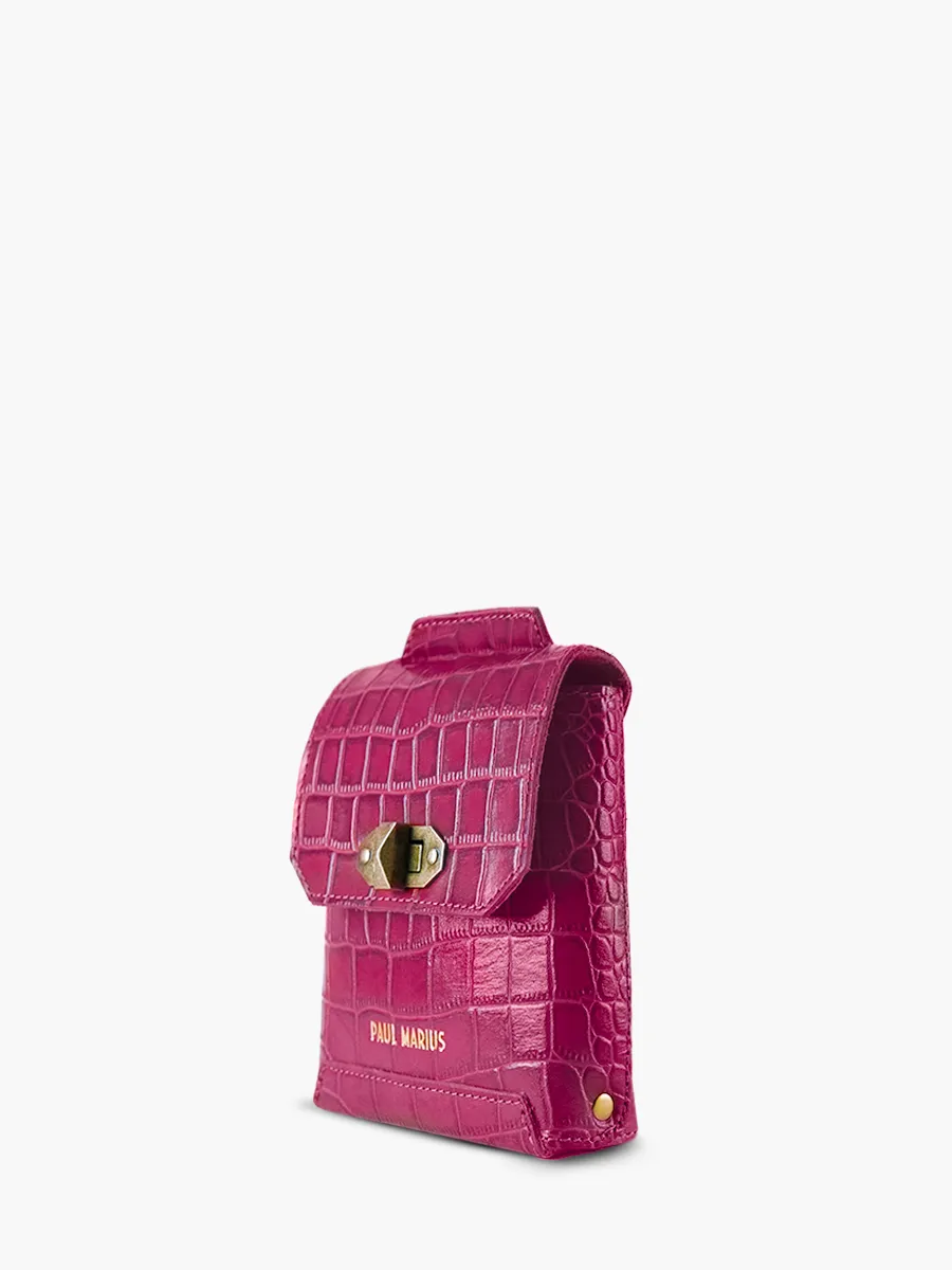 Pink Leather Phone Bag for Women - Agathe Alligator Tourmaline | PAUL MARIUS