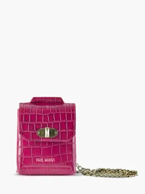 Pink Leather Phone Bag for Women - Agathe Alligator Tourmaline | PAUL MARIUS