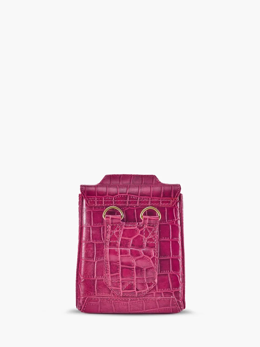 Pink Leather Phone Bag for Women - Agathe Alligator Tourmaline | PAUL MARIUS