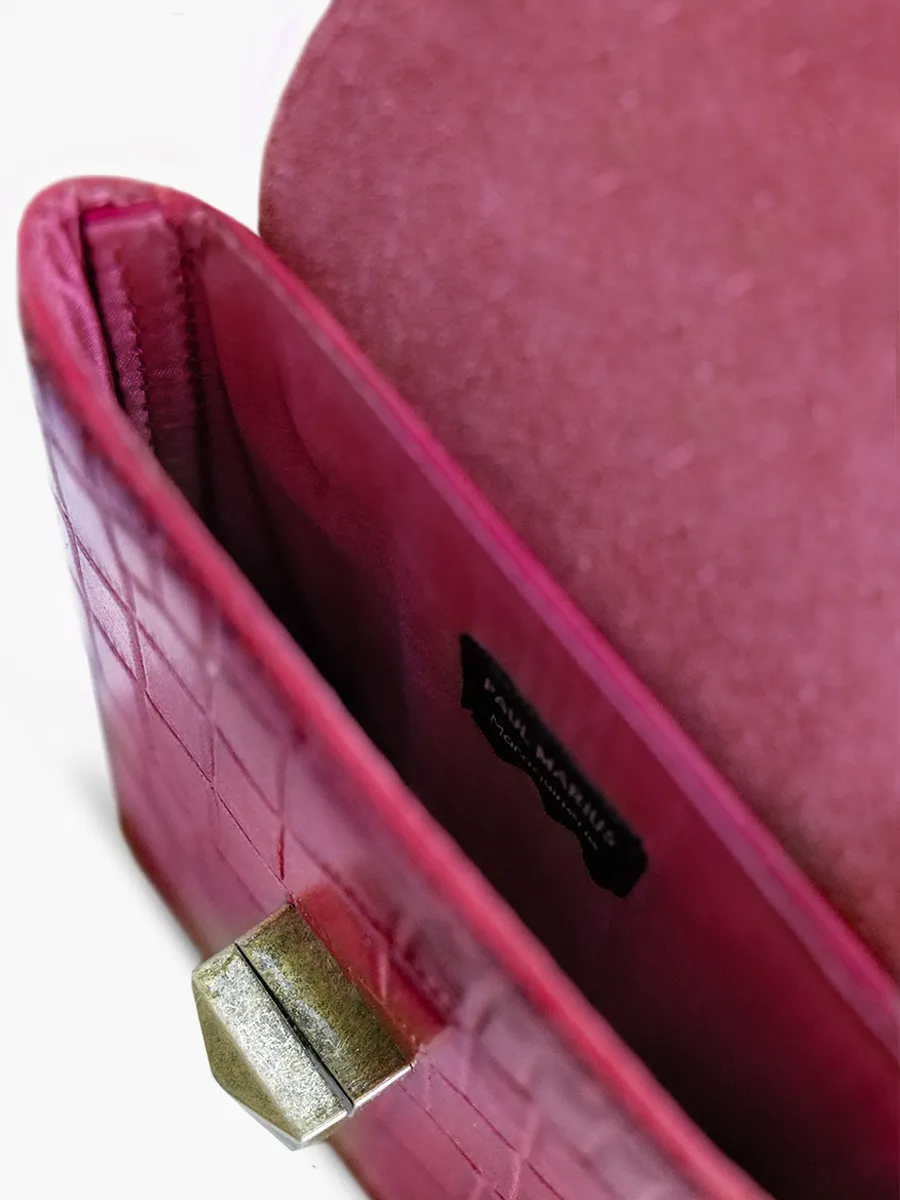 Pink Leather Phone Bag for Women - Agathe Alligator Tourmaline | PAUL MARIUS