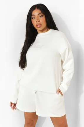 Plus Woman Embroidered Sweat Short Tracksuit