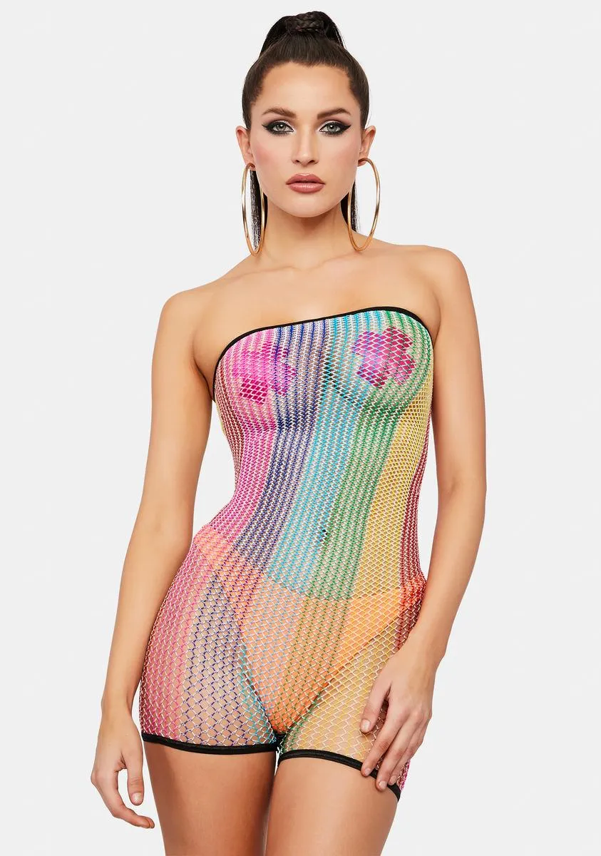 Rainbow Rave Fishnet Romper-