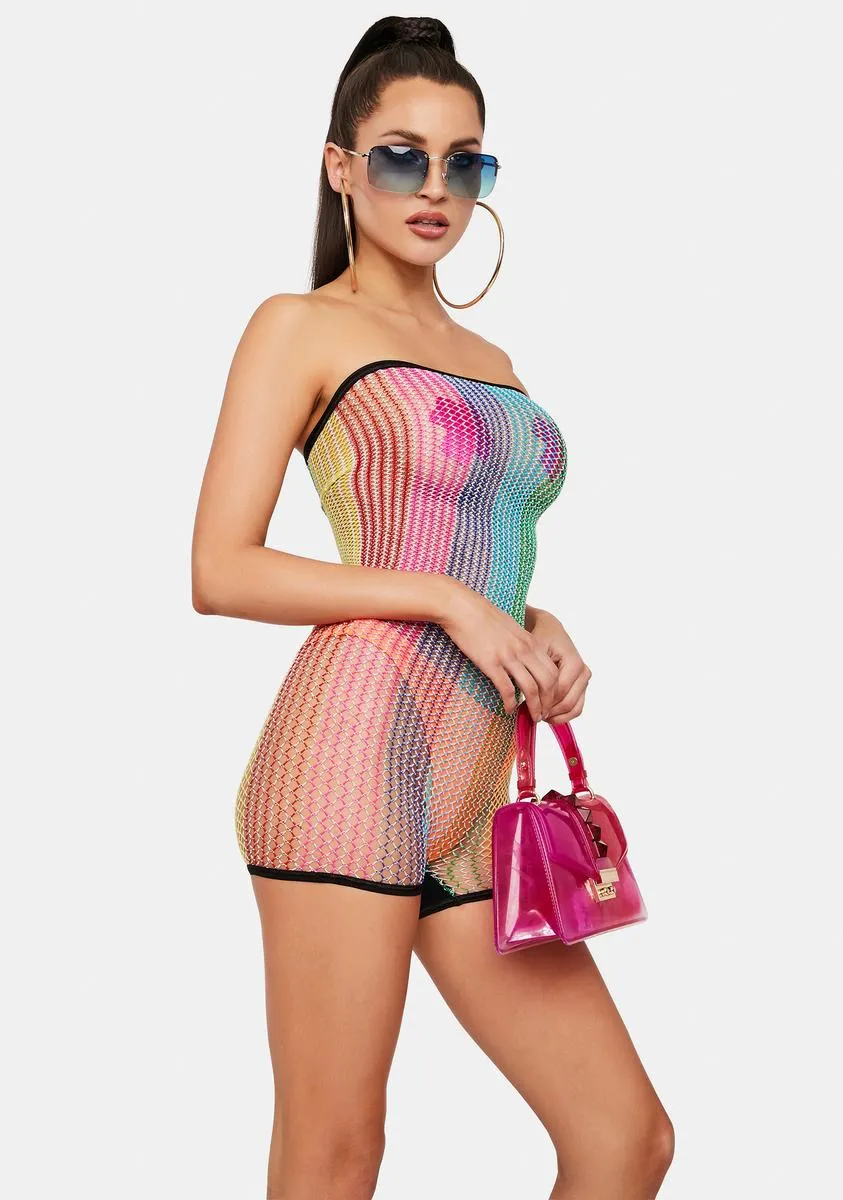 Rainbow Rave Fishnet Romper-