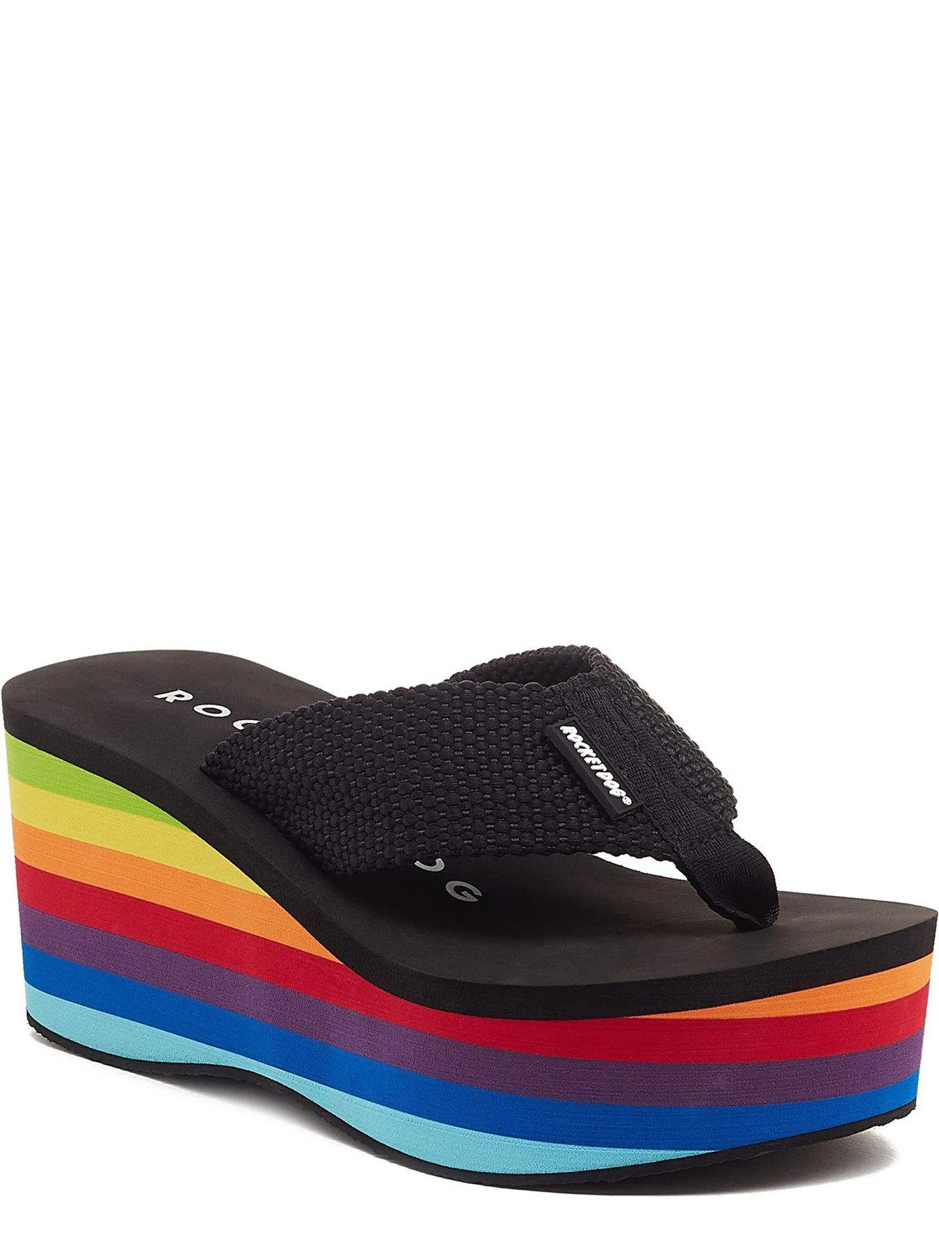 Rocket Dog Crush Toe Post Rainbow Wedged Sandals - Black