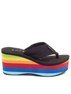 Rocket Dog Crush Toe Post Rainbow Wedged Sandals - Black