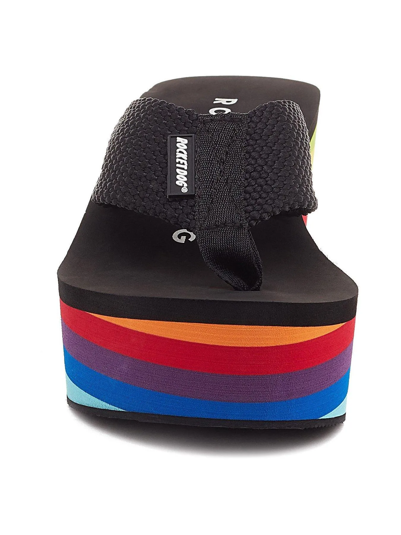 Rocket Dog Crush Toe Post Rainbow Wedged Sandals - Black