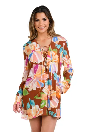 Saharan Sands Lace Up V-Neck Tunic Cover Up