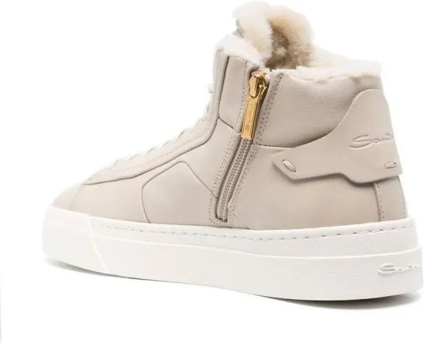 Santoni sheepskin high-top sneakers Neutrals