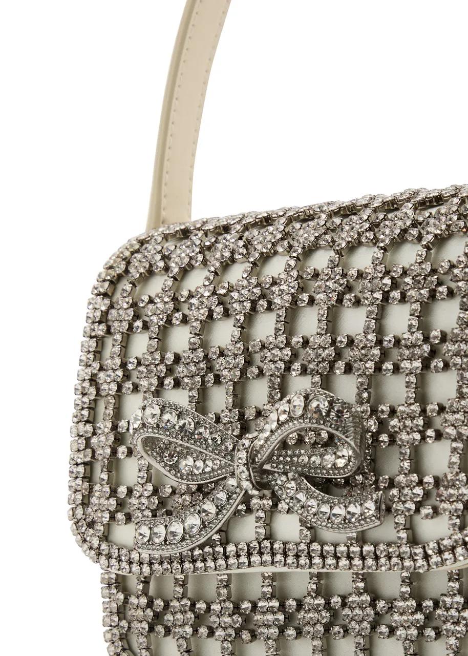 SELF-PORTRAIT Micro crystal-embellished satin and leather top handle bag -                         -                     -      