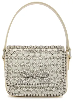 SELF-PORTRAIT Micro crystal-embellished satin and leather top handle bag -                         -                     -      