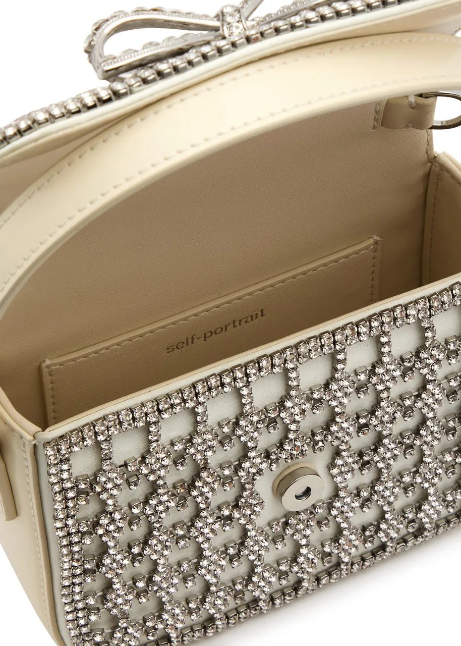 SELF-PORTRAIT Micro crystal-embellished satin and leather top handle bag -                         -                     -      