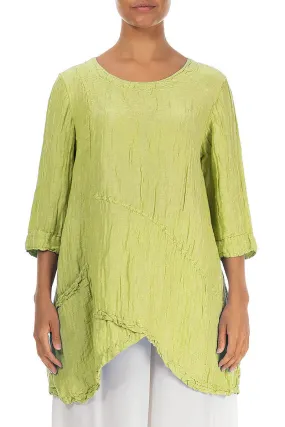 Side Pocket Crinkled Lime Silk Tunic