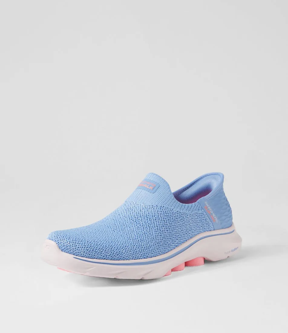 SKECHERS Go Walk 7 Springtime Blue Pink Fabric Sneakers