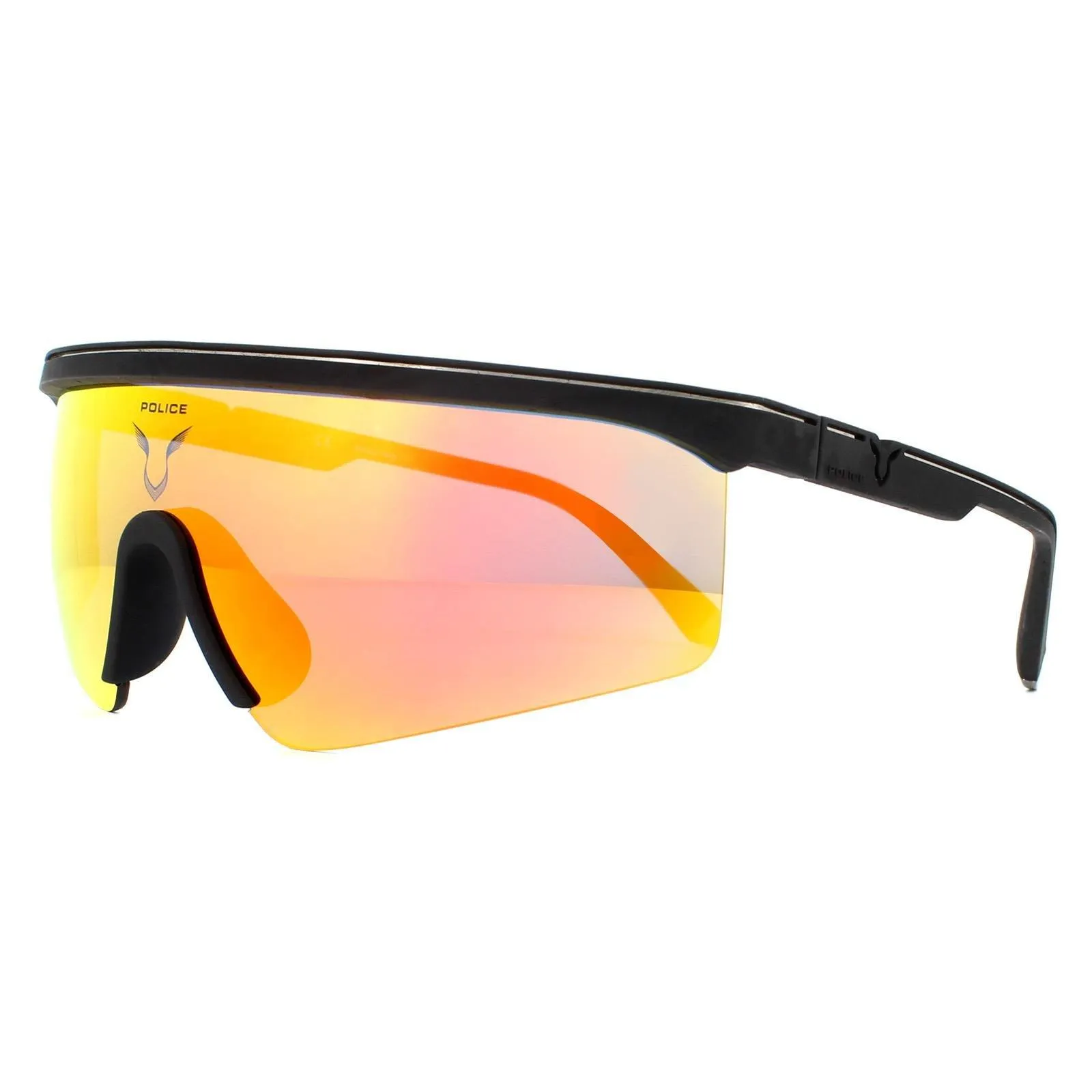 Sunglasses | Wrap Rubberised Black Red Mirror Sunglasses | Police