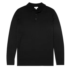 Sunspel Long Sleeve Polo Black