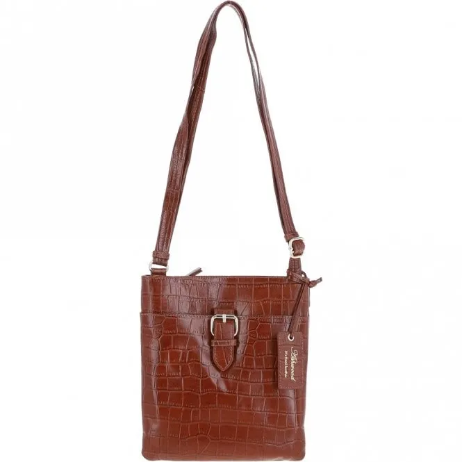 Tab Small Zip Top Leather Cross Body Bag Cognac/Croc