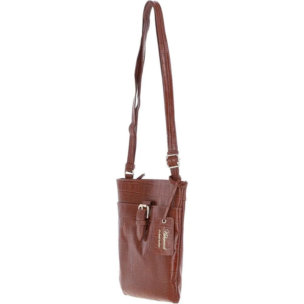 Tab Small Zip Top Leather Cross Body Bag Cognac/Croc