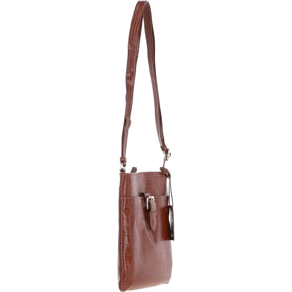 Tab Small Zip Top Leather Cross Body Bag Cognac/Croc