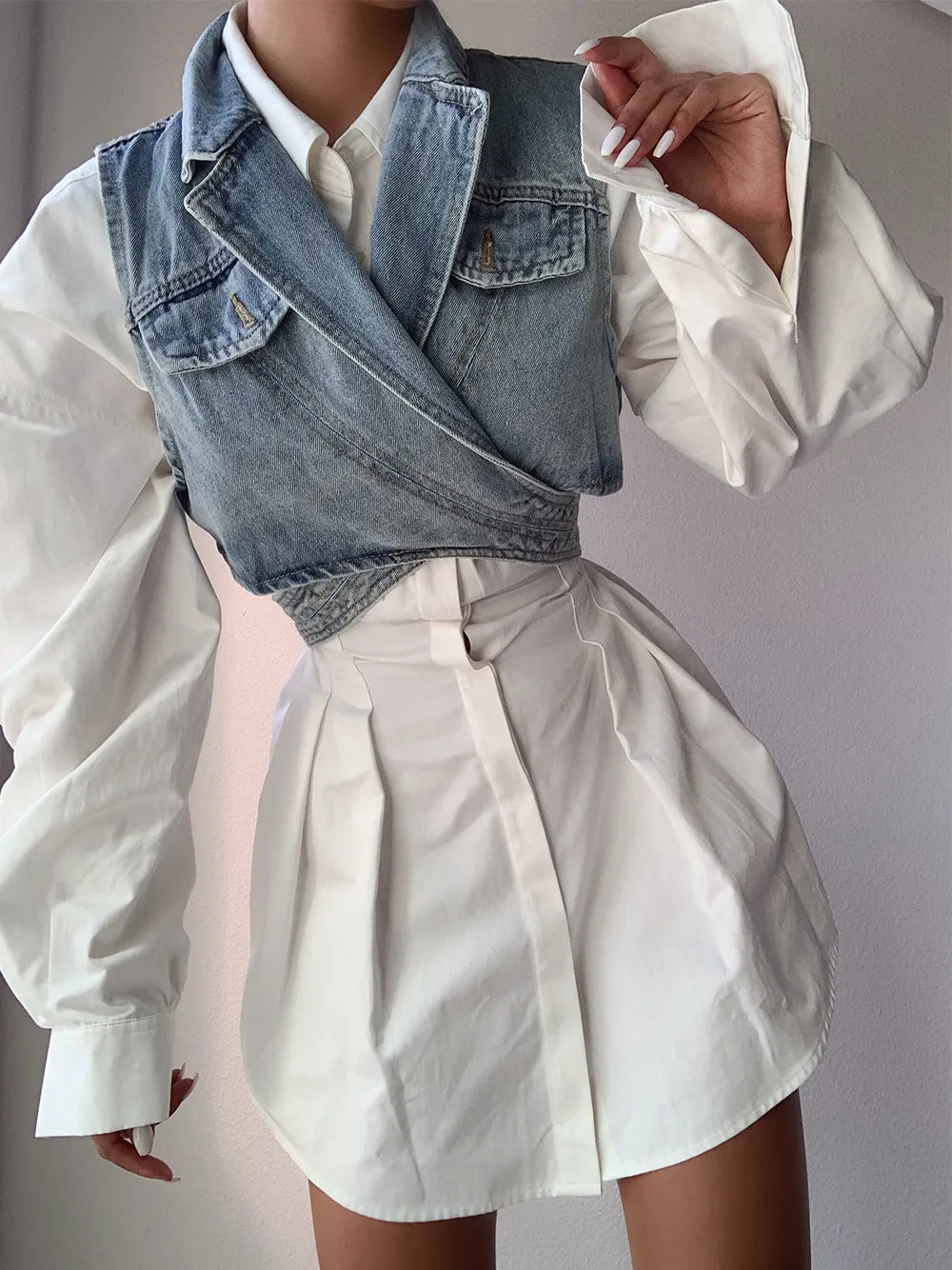 TANTA Blouse & Denim Vest Set