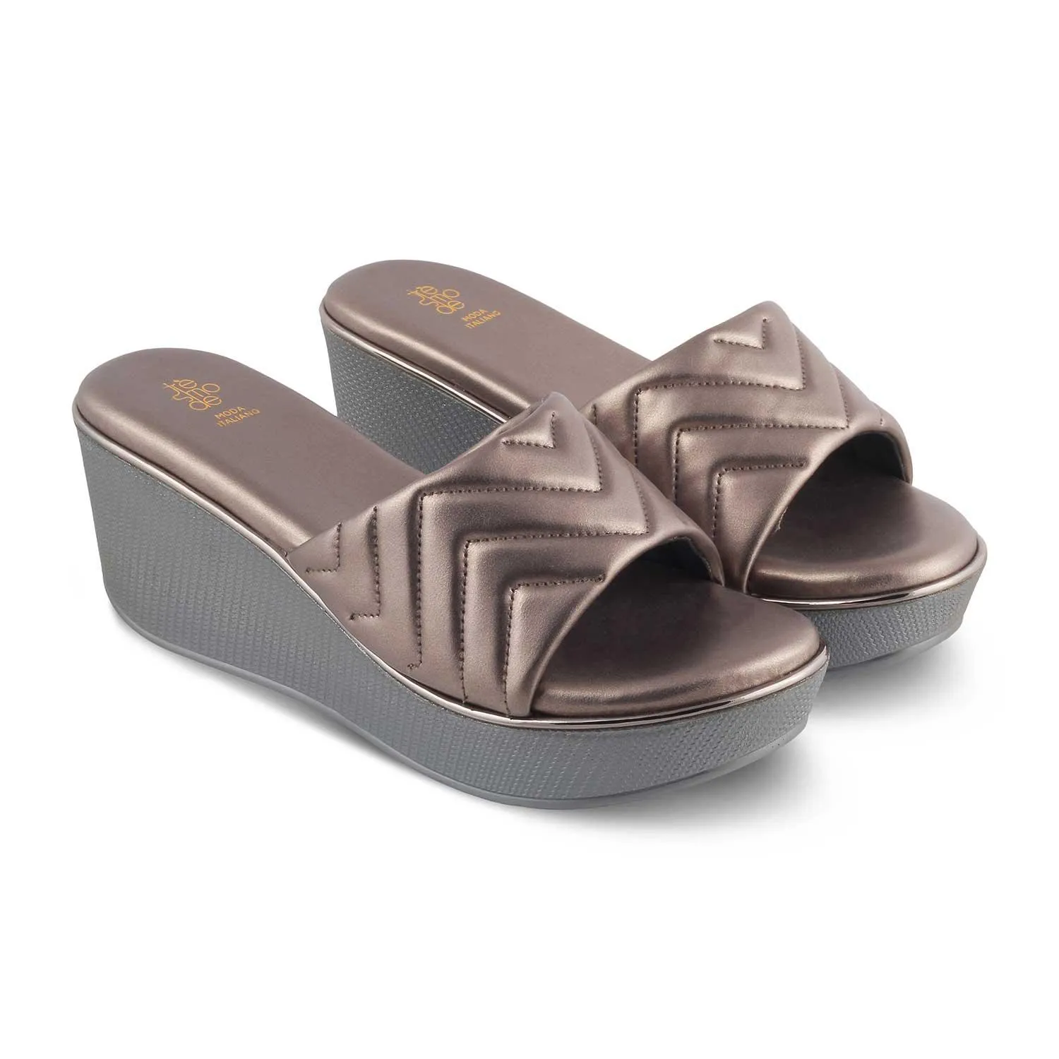 The Coldege Pewter Women's Dress Wedge Sandals Tresmode